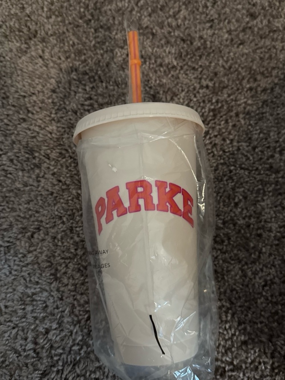 NWT Parke x Dunkin Limited Edition White Tumbler w/ Pink-Red Logo & Orange Straw